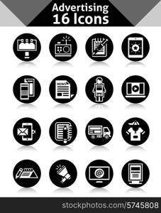 Advertising campaign commercial support media marketing icons black set isolated vector illustration