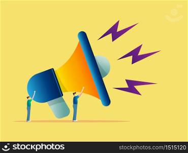 advertising concept two man with big megaphone vector illustration