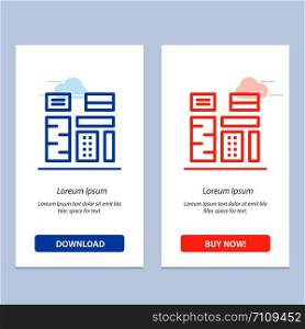 Advertising, Content, Feature, Native, Premium Blue and Red Download and Buy Now web Widget Card Template