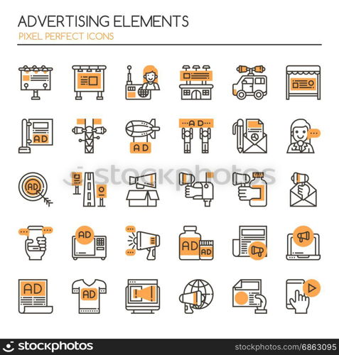 Advertising Elements , Thin Line and Pixel Perfect Icons