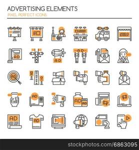 Advertising Elements , Thin Line and Pixel Perfect Icons