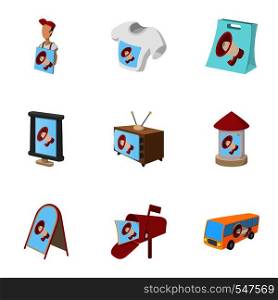 Advertising icons set. Cartoon illustration of 9 advertising vector icons for web. Advertising icons set, cartoon style