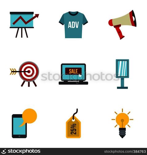 Advertising icons set. Flat illustration of 9 advertising vector icons for web. Advertising icons set, flat style