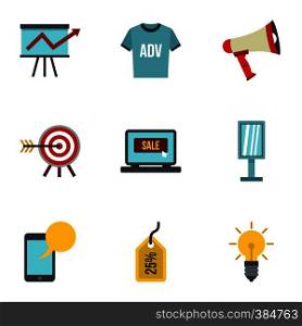 Advertising icons set. Flat illustration of 9 advertising vector icons for web. Advertising icons set, flat style
