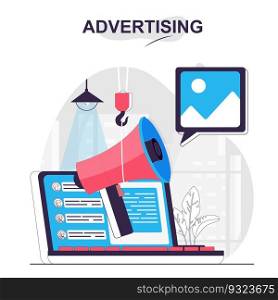 Advertising isolated cartoon concept. Digital marketing and online promotion strategy, people scene in flat design. Vector illustration for blogging, website, mobile app, promotional materials.