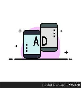 Advertising, Mobile, Mobile Advertising, Marketing Business Flat Line Filled Icon Vector Banner Template