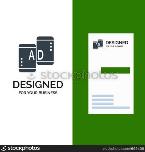 Advertising, Mobile, Mobile Advertising, Marketing Grey Logo Design and Business Card Template