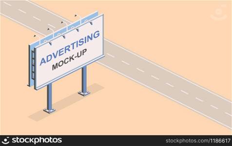 Advertising mock-up. Isometric street billboard. Outline vector commercial eps 10 internet illustration, marketing web site landing page background. Media poster template