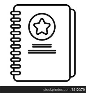 Advertising notebook icon. Outline advertising notebook vector icon for web design isolated on white background. Advertising notebook icon, outline style