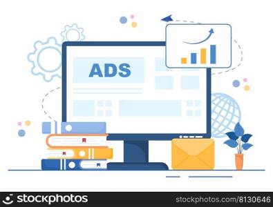 Advertising or ADS Vector Illustration for Mobile Social Media, C&aign, Business Promotion, Brand and Digital Marketing in Flat Cartoon Style