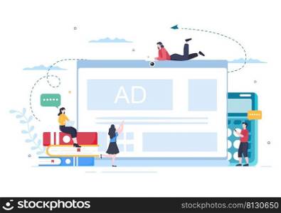 Advertising or ADS Vector Illustration for Mobile Social Media, C&aign, Business Promotion, Brand and Digital Marketing in Flat Cartoon Style