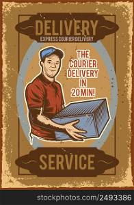 Advertising poster design with illustration of a delivery man.
