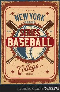 Advertising poster design with illustration of baseball ball and clubs on the background.