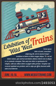 Advertising poster design with illustration of train on dusty background.