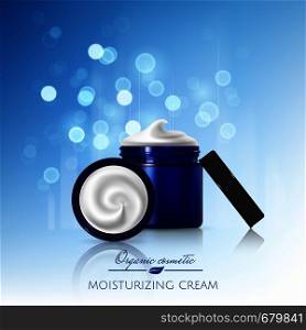Advertising poster for cosmetic product for catalog, magazine. Vector design of cosmetic patskage. Moisturizing cream, gel, body lotion with vitamins.. Advertising poster for cosmetic product for catalog, magazine. Vector design of cosmetic package. Moisturizing cream, gel, body lotion with vitamins.