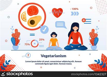 Advertising Poster is Written Vegetarianism Flat. Banner Tool for Prevention Various Diseases and Healing Body. Exercise is Powerful Anti-inflammatory Action Cartoon. Vector Illustration.. Advertising Poster is Written Vegetarianism Flat.