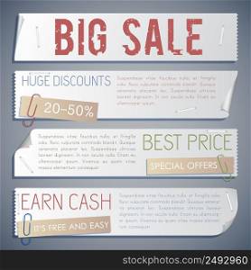 Advertising sale horizontal banners with different promotional inscriptions for purchase in retro style vector illustration. Advertising Sale Horizontal Banners