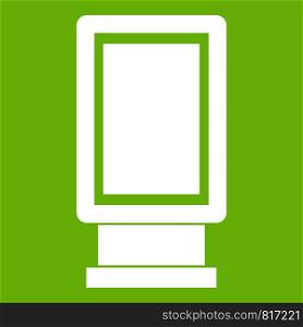 Advertising signs icon white isolated on green background. Vector illustration. Advertising signs icon green