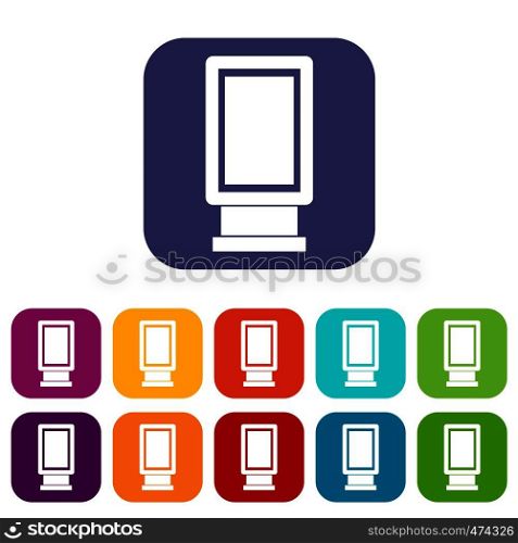 Advertising signs icons set vector illustration in flat style In colors red, blue, green and other. Advertising signs icons set