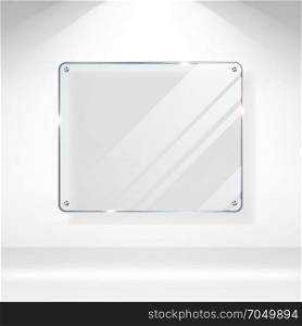 Advertising Stand Glass Vector. Realistic Glass On A Wall With Lights. Good For Images And Advertisement. Banner Template For Designers. Vector EPS 10. Advertising Stand Glass Vector. Realistic Glass On A Wall With Lights. Good For Images And Advertisement. Banner Template For Designers.