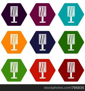 Advertising stand icon set many color hexahedron isolated on white vector illustration. Advertising stand icon set color hexahedron