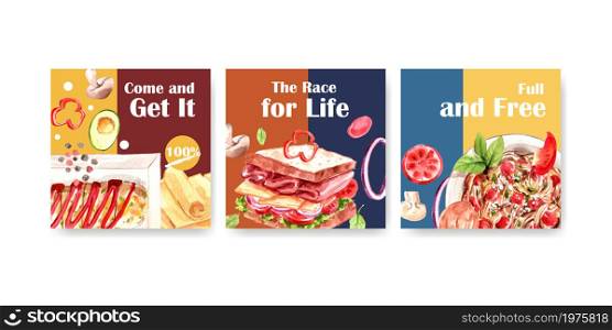 Advertising template with cooking design for brochure and leaflet watercolor illustration