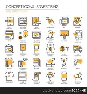 ADVERTISING , thin line icons set , Pixel Perfect Icons&#xA;