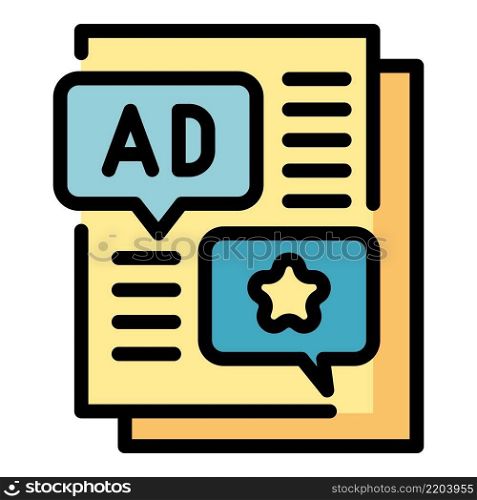 Advertisment in newspaper icon. Outline advertisment in newspaper vector icon color flat isolated. Advertisment in newspaper icon color outline vector