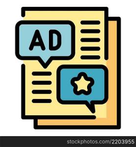 Advertisment in newspaper icon. Outline advertisment in newspaper vector icon color flat isolated. Advertisment in newspaper icon color outline vector