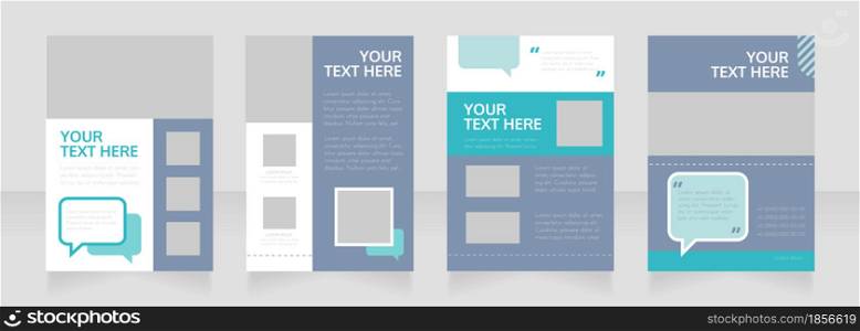 Advisory firm blank brochure layout design. Info in speech bubble. Vertical poster template set with empty copy space for text. Premade corporate reports collection. Editable flyer paper pages. Advisory firm blank brochure layout design
