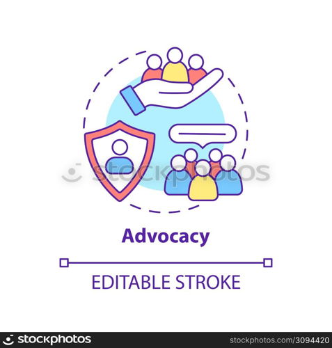 Advocacy concept icon. Serving public interest. PR code of ethics abstract idea thin line illustration. Isolated outline drawing. Editable stroke. Arial, Myriad Pro-Bold fonts used. Advocacy concept icon