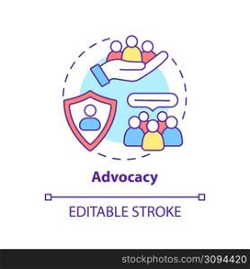 Advocacy concept icon. Serving public interest. PR code of ethics abstract idea thin line illustration. Isolated outline drawing. Editable stroke. Arial, Myriad Pro-Bold fonts used. Advocacy concept icon