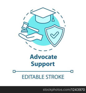 Advocate support concept icon. Legal assistance for customers. Education contract. Lawyer consultation idea thin line illustration. Vector isolated outline RGB color drawing. Editable stroke