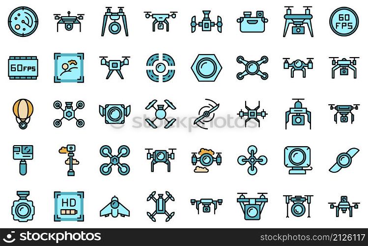 Aerial videography icons set outline vector. Drone camera. Aero filming. Aerial videography icons set vector flat