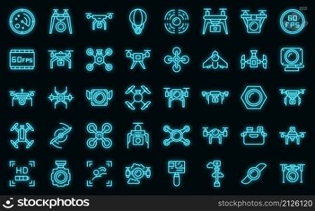 Aerial videography icons set outline vector. Drone camera. Aero filming. Aerial videography icons set vector neon