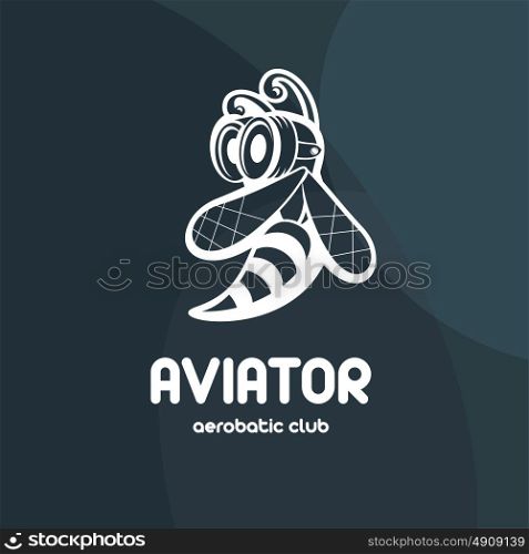 Aerobatic club logo or emblem. Bee in the aviation helmet and goggles Aviator. Vector illustration.