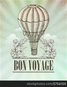 Aeronautic adventure. Vector vintage illustration with balloon EPS 10. Aeronautic adventure. Vector vintage illustration with balloon
