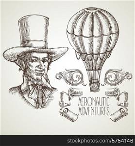 Aeronautic adventure. Vector vintage illustration with balloon EPS 10. Aeronautic adventure. Vector vintage illustration with balloon