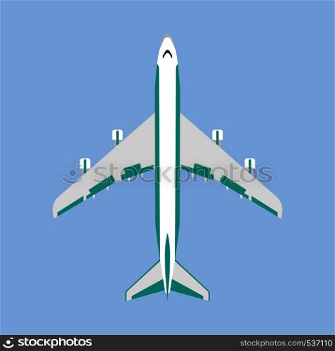 Aeroplane transoptation modern travel vehicle top view vector. Air business jet flat icon