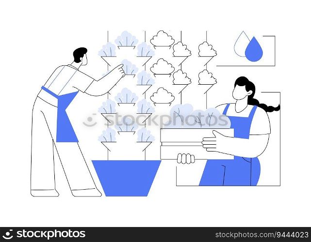 Aeroponics abstract concept vector illustration. Farmer growing plants without soil, aeroponics industry, agroecology sector, sustainable agriculture, precision agriculture abstract metaphor.. Aeroponics abstract concept vector illustration.