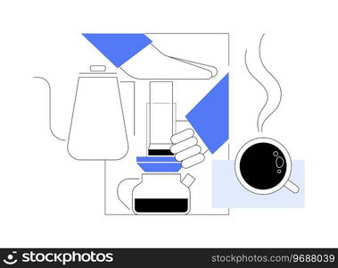 Aeropress coffee isolated cartoon vector illustrations. Barista works with special device, brewing method, going out in cafe, third wave, specialty coffee, small business vector cartoon.. Aeropress coffee isolated cartoon vector illustrations.