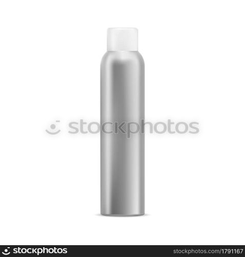 Aerosol spray bottle. Aluminum deodorant can mockup. aluminium silver cylinder container. Mist sprayer freshener tube. Metallic chrome pack, paint tin. Aerosol spray bottle Aluminum deodorant can mockup
