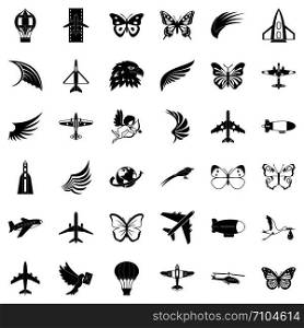 Aerospace icons set. Simple style of 36 aerospace vector icons for web isolated on white background. Aerospace icons set, simle style