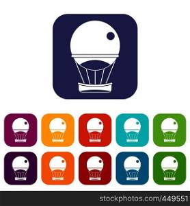 Aerostat balloon icons set vector illustration in flat style In colors red, blue, green and other. Aerostat balloon icons set flat