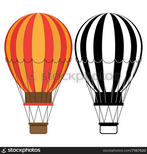Aerostat vector icons. Hot air balloons isolated on white background. Illustration of hot air balloon with basket. Aerostat vector icons. Hot air balloons isolated on white background