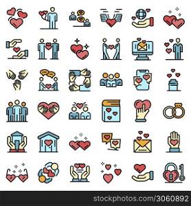 Affection icons set. Outline set of affection vector icons thin line color flat on white. Affection icons set vector flat