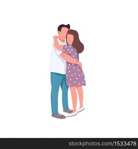 Affectionate hug flat color vector faceless characters. Man hold woman. Romantic valentine. Heterosexual couple embrace each other isolated cartoon illustration for web graphic design and animation. Affectionate hug flat color vector faceless characters