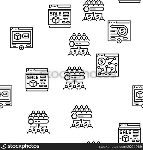Affiliate Marketing And Commerce Vector Seamless Pattern Thin Line Illustration. Affiliate Marketing And Commerce Vector Seamless Pattern