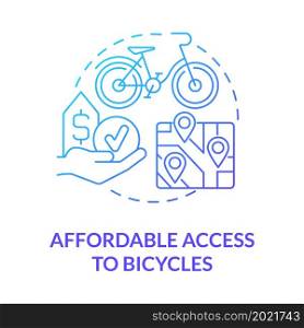 Affordable access to bicycles blue gradient concept icon. Bike sharing goal abstract idea thin line illustration. Accessible option. Budget-friendly road bikes. Vector isolated outline color drawing. Affordable access to bicycles blue gradient concept icon