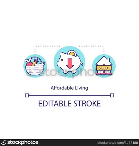 Affordable country concept icon. House in village for low cost. Sold property. Real estate for sale idea thin line illustration. Vector isolated outline RGB color drawing. Editable stroke. Affordable country living concept icon